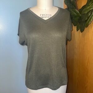 Orvis Classic Collection Olive Green V Neck‎ Short Sleeve Top Small